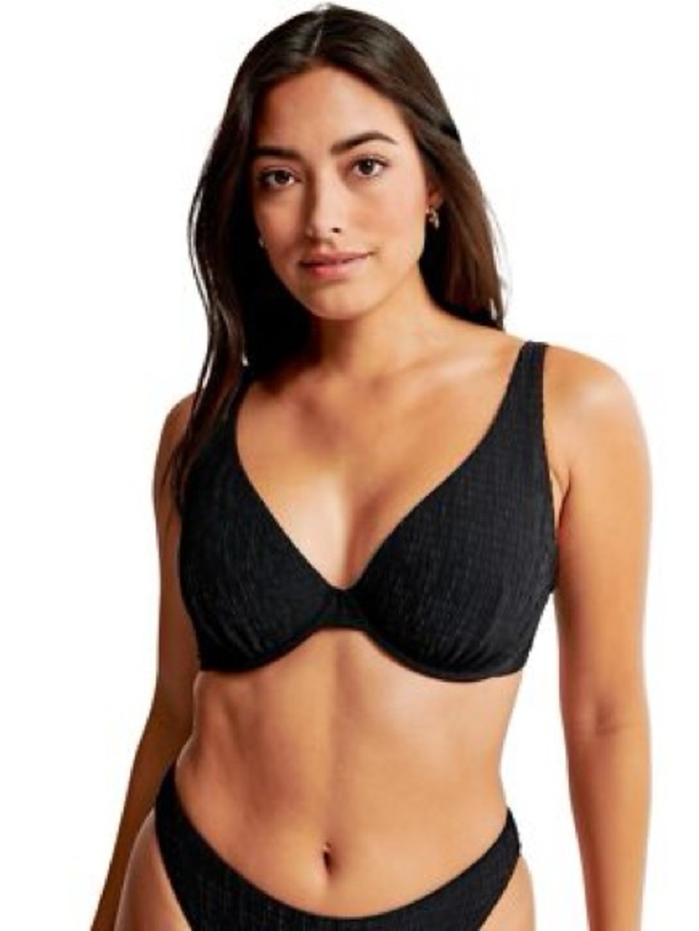 Abercrombie & Fitch Ribbed Black Underwire Bikini Top Curve Love Large